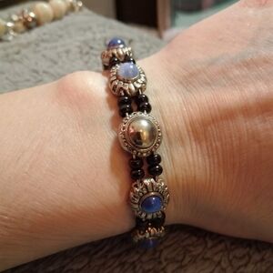 Elegant Silver and Blue Beaded Bracelet